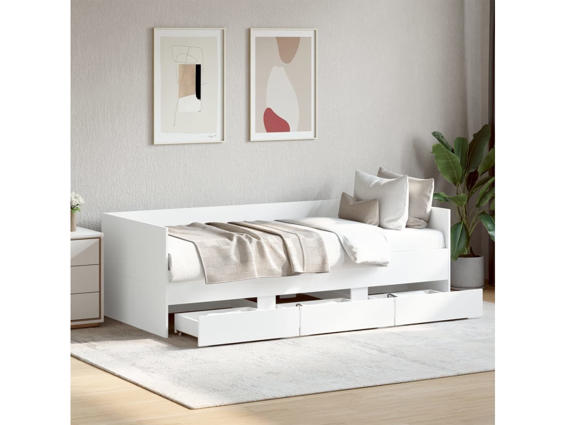 Sofá Cama Con Cajones Sin Colchón Blanco 90x200 Cm