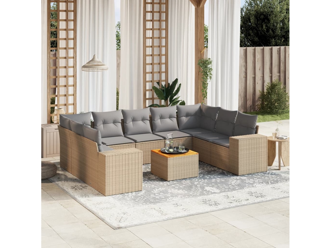 Conjunto de 10 sofás de jardín con cojines de mimbre beige de DKD Home Decor