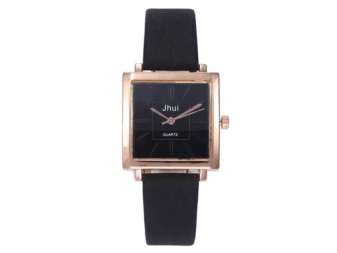 Reloj De Pulsera De Cuarzo Para Mujer Con Esfera Cuadrada Y Correa De Piel Sintética Negra.