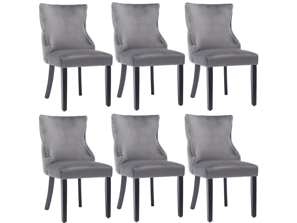 Juego De 6 Sillas Góndola De Terciopelo - Patas De Madera Maciza - Gris