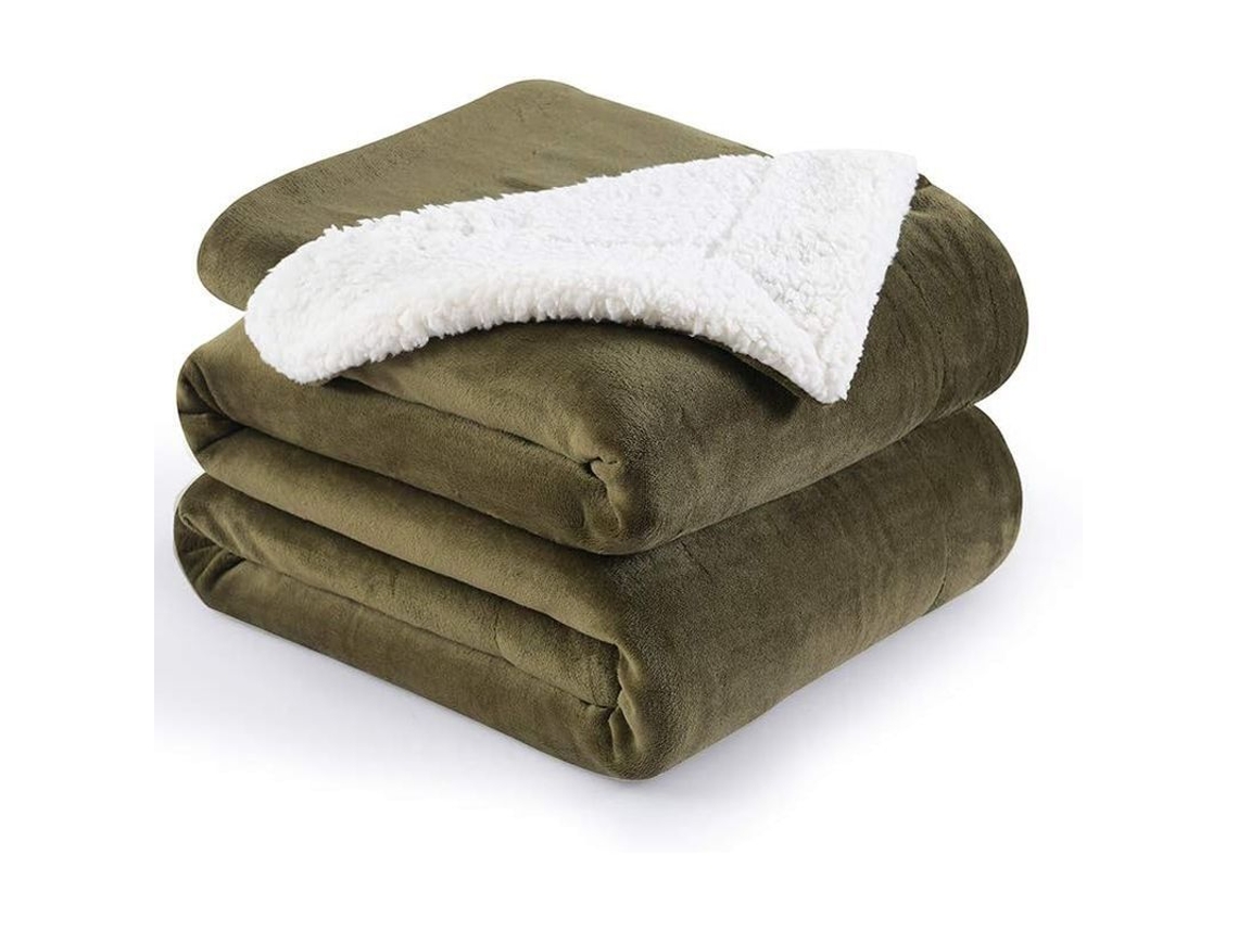 Rebe-manta Antiparras Reversible Sherpa Flannel Suave Microfibra 152x203 Cm Verde Oliva Militar
