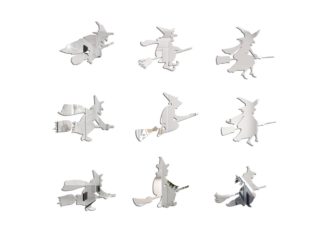 Adhesivo de espejo de bruja de Halloween, tridimensional, autoadhesivo para decoración de fiestas Kofihety
