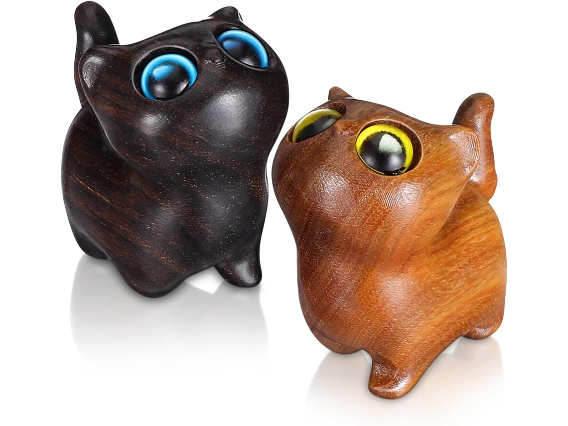 Juego de 2 figuras rústicas y resistentes de gatos de madera verde, esculturas originales hechas para escaparates y oficinas por GOKOCO.
