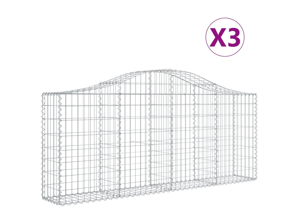 Conjunto 3 Cesta De Gaviones VIDAXL Plateado Hierro (200x30x80/100cm)