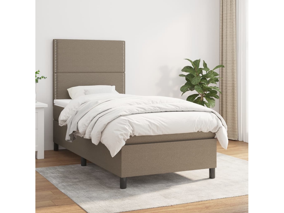 Cama Box Spring Con Colchón Tela Gris Taupe 90x200 Cm