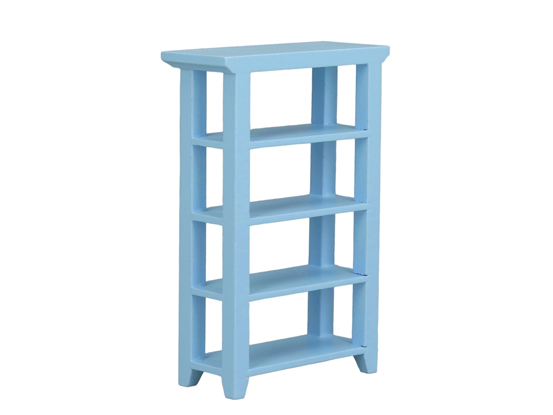 20du26 Estantería miniatura de 4 niveles para casa de muñecas, decoración de abedul azul