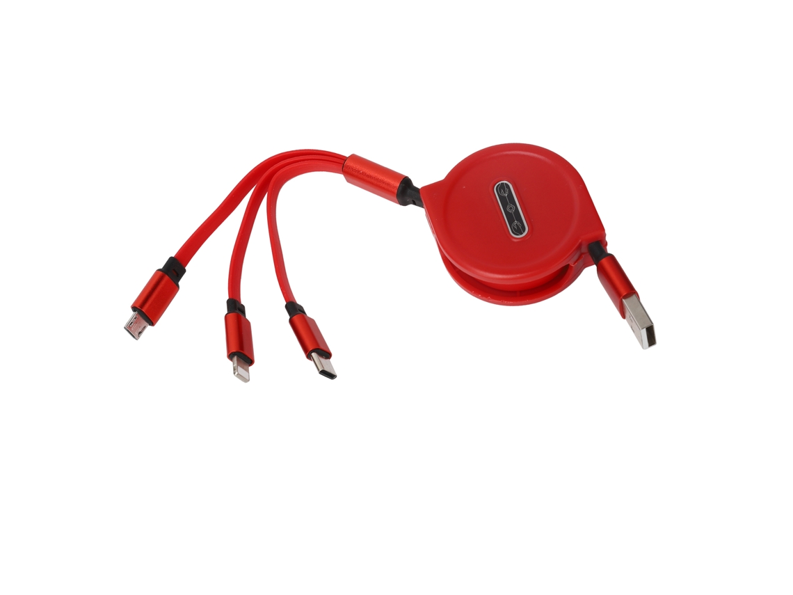Cable De Carga Rápida 3 En 1 Retráctil 3a Con Typec/ios/micro Usb 1.1m Rojo