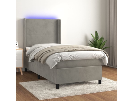 MAISON EXCLUSIVE Cama con somier y colchón LED 90 x 190 cm Terciopelo gris claro