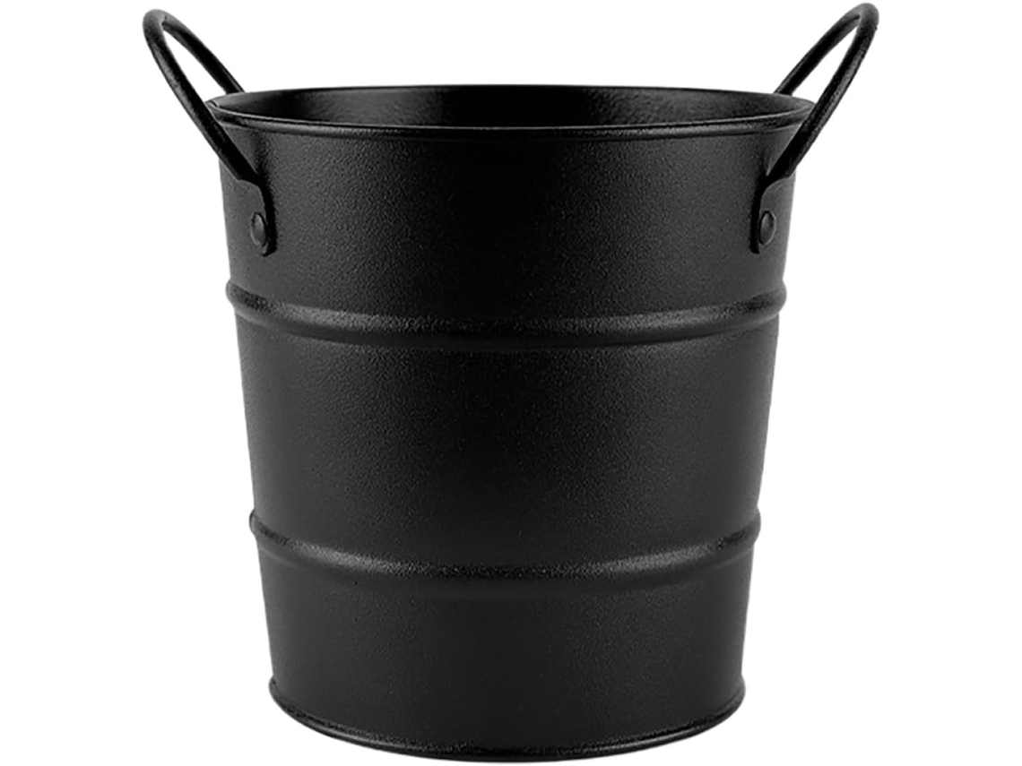 Cubo De Almacenamiento De Metal Negro Con Doble Asa, Pequeño Cubo Multifuncional.