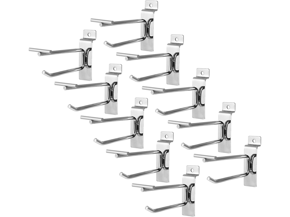 Juego de 10 ganchos de pared de hierro plateado para paneles de listones, alta capacidad de carga, almacenamiento y SFUSHOS