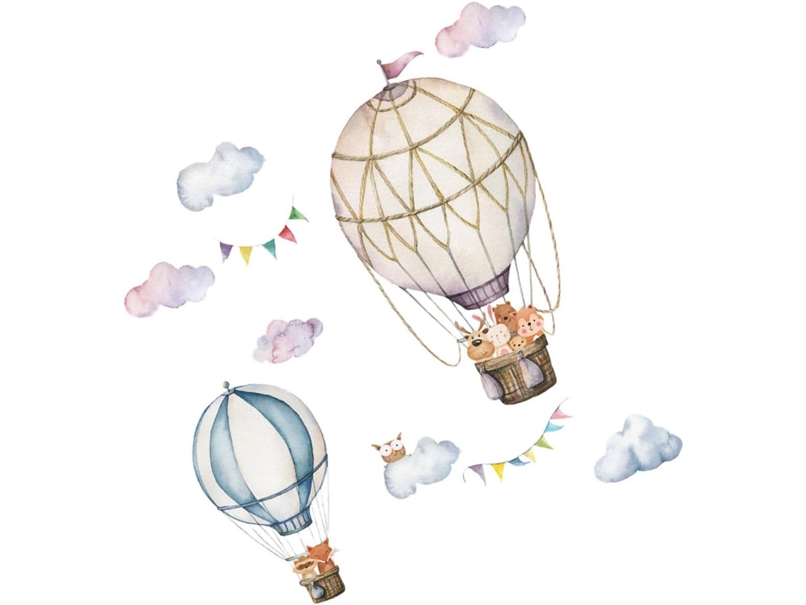 Adhesivo De Pared Pvc Con Diseño Globo Aerostático Dibujos Animados Residuos Azulejos.