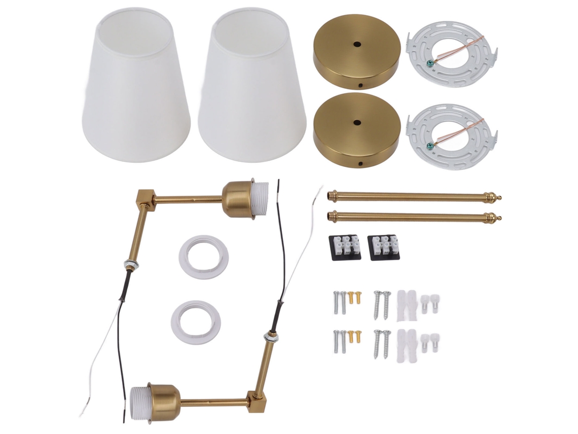 Juego De 2 Apliques De Pared Con Pantalla Blanca, Casquillo E26/e27, Acero Dorado, Para Baño Y Dormitorio, 85-265v.