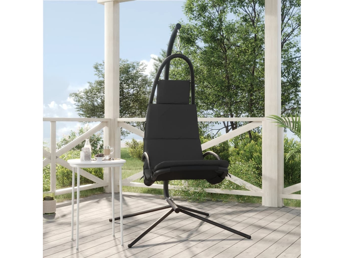 Silla Colgante Jardín | Silla De Exterior | Sillon Jardín Con Cojín Acero Y Tela Oxford Gris Oscuro Wsd24112
