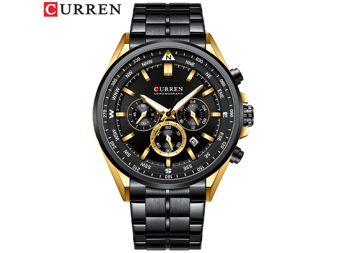 (negro) Reloj De Pulsera Con Cinta De Acero Resistente Al Agua, Múltiples Funciones, Gran Esfera Y Calendario Para Hombre