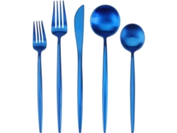 Conjunto de 5 peças de talheres em aço inoxidável acetinado para casa e restaurante, cor azul (2026)