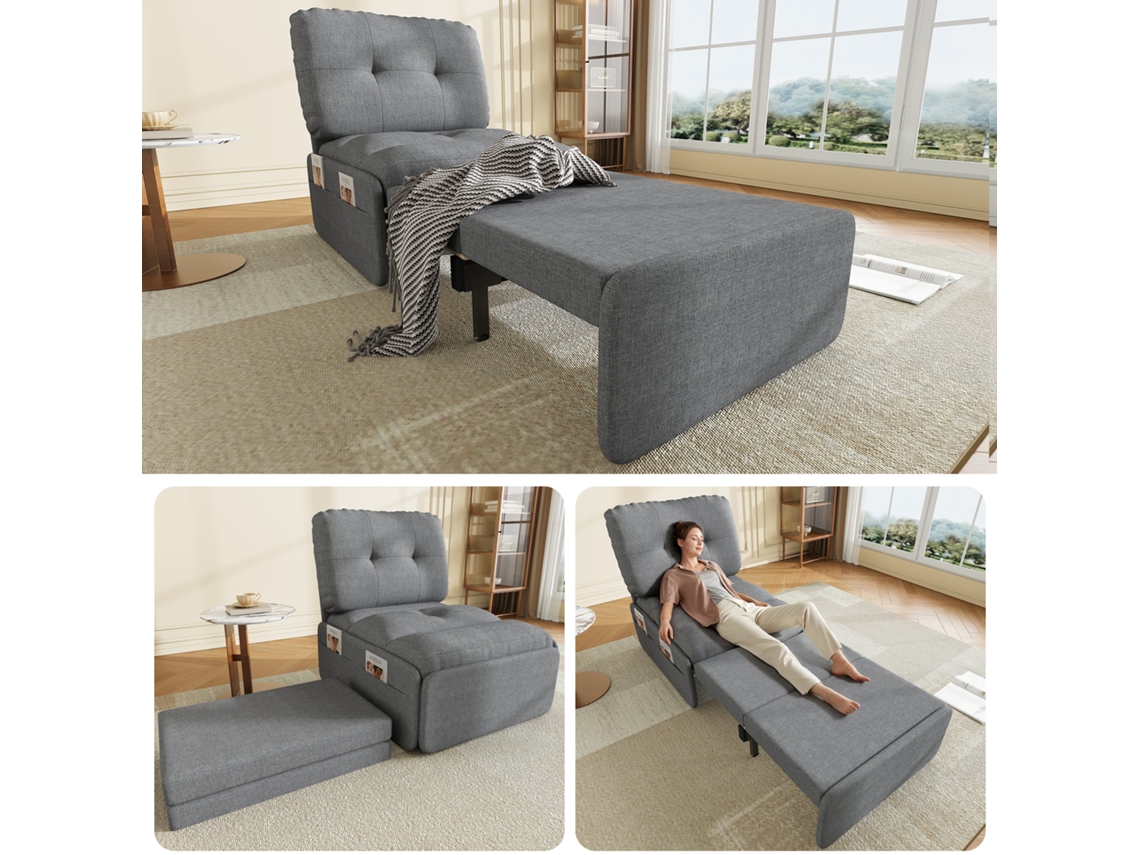 Sofá Cama Tipo Chaise Longue 2 En 1 De Lino, Invisible, Superficie 165x80 X 195 Cm.