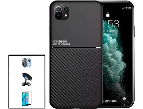 Kit Funda Magnetic Lux, 5D Full Cover, Protector de Cámara Trasera y Soporte Magnético de Coche Xiaomi Mi 11 Lite PHONECARE Negro