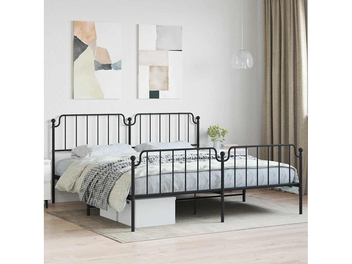 Estructura Cama Sin Colchón Con Estribo Metal Negro 193x203 Cm