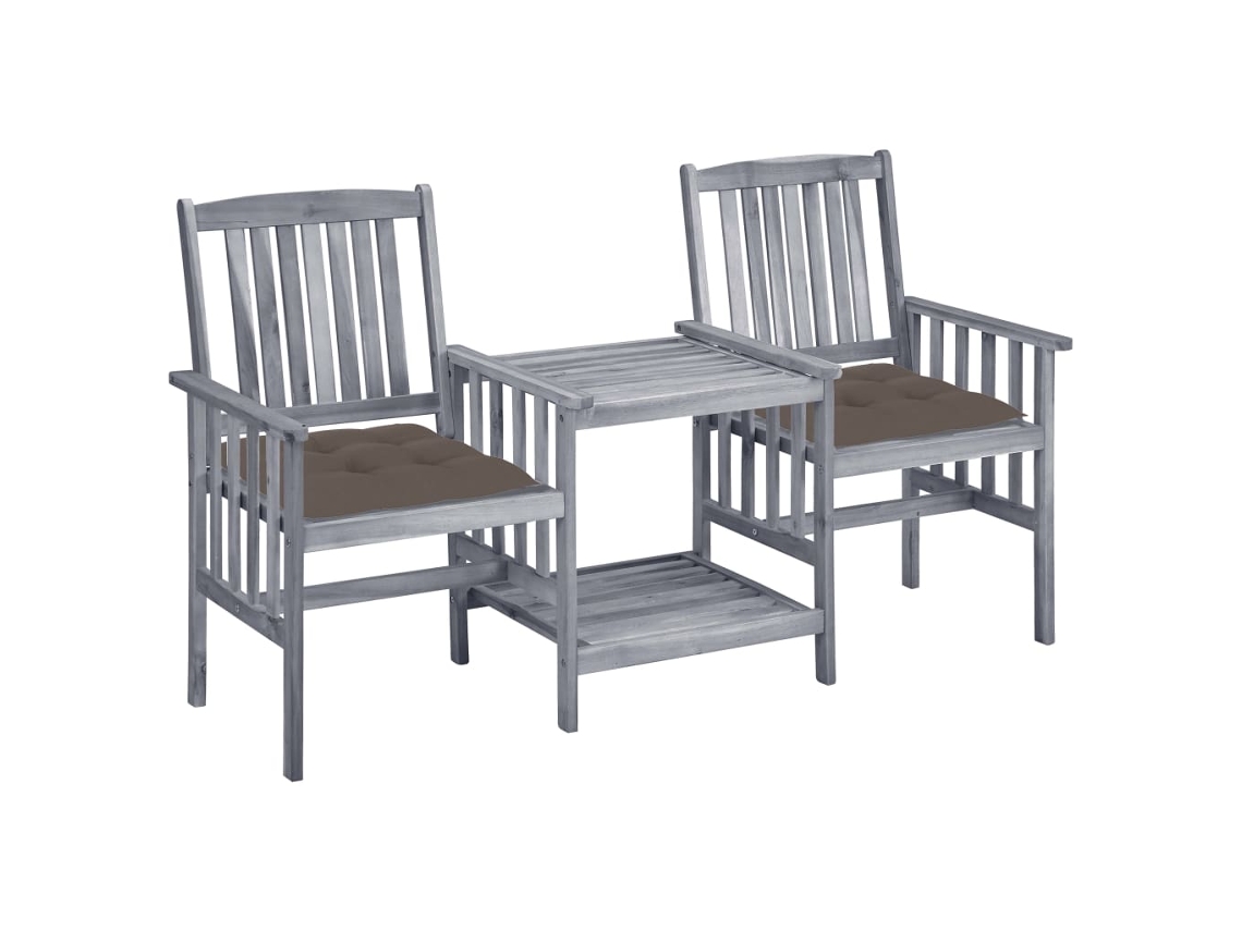 Sillas de jardín con mesa de centro y cojines de madera maciza de acacia, Dkd Home Decor