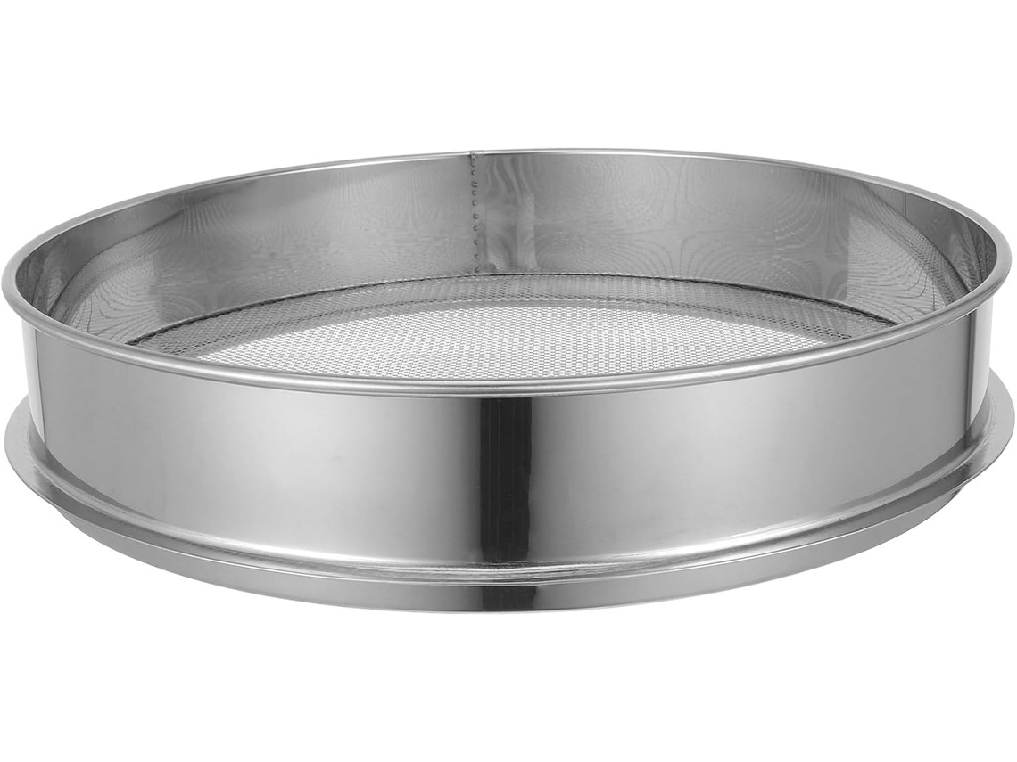 Tamiz de jardín redondo de acero inoxidable de 40 cm con malla ancha, ideal para compostaje y tamizado. SFUSHOS