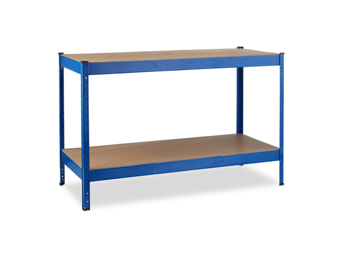 Relaxdays Banco De Trabajo, 2 Niveles De Altura Ajustable, 90,5 X 141 X 61 Cm, Mesa Carpintería Para Taller, Acero, Azul