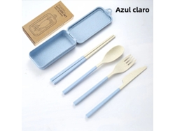 (azul Claro) Juego De Cubiertos Portátil De Cuatro Piezas, Fabricado En Plástico Pp Ecológico, Desmontable.