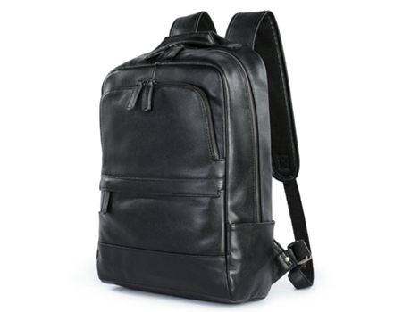 Mochila De Cuero Genuino para Hombres Mochila para Computadora Portátil Bolso De Viaje De Negocios Grande Bolsos De Hombro-Negro