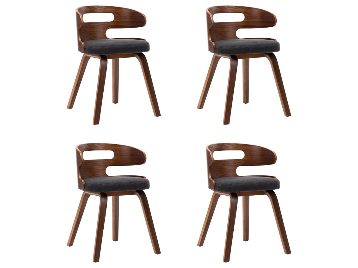 Juego de 4 sillas de comedor, madera curvada y tela gris oscuro, EXCLUSIVA MAISON