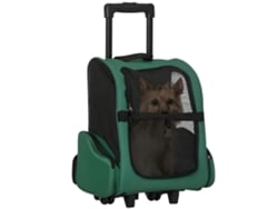 Mochila-carrito 2 En 1 Para Mascotas Con 2 Ruedas Y Asa De Aluminio, 42x25x55 Cm, Verde.
