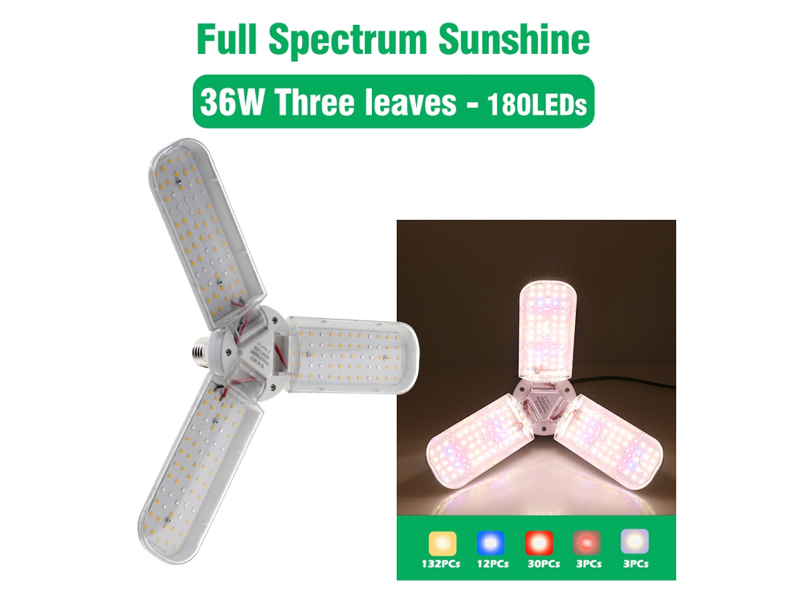 Luz Cultivo Dobrável Led 36w Cabeça Iluminação E27 Suspensa 4m, Hidroponia, Adequada Plantas Interior, Estufa