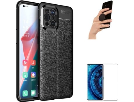 Kit Funda, Protector y Popsocket Oppo Find X3 Pro Rugged Leather Negro