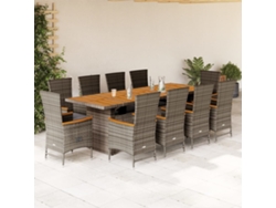 Juego de comedor de jardín de 11 piezas con cojines de mimbre gris DKD Home Decor