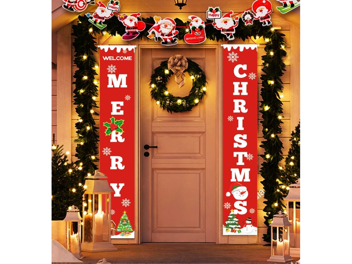 Pancartas navideñas, decoraciones navideñas para exteriores e interiores, letrero de bienvenida rojo brillante para puerta, pared o hogar.