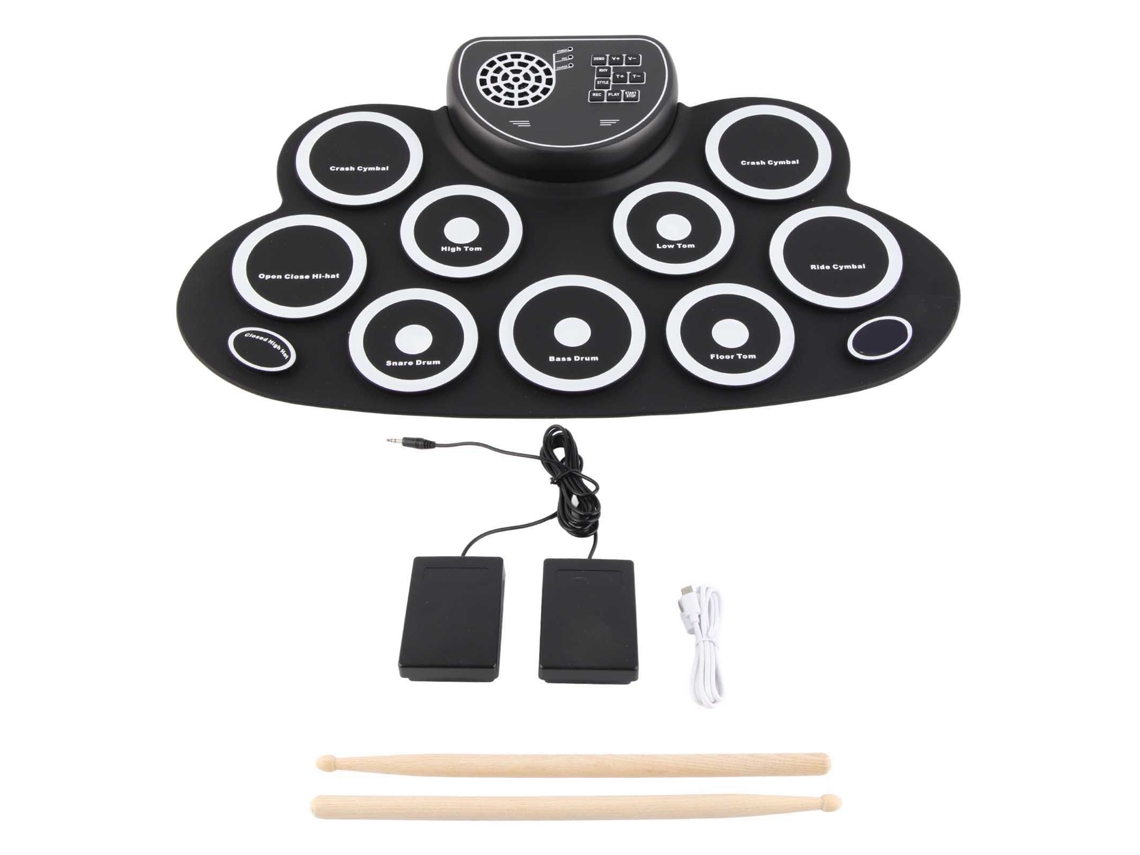 Rebe-batería Electrónica Rechargeable Usb Con Altavoces Duales, Pad De Práctica Enrollable Para Niños, Blanco