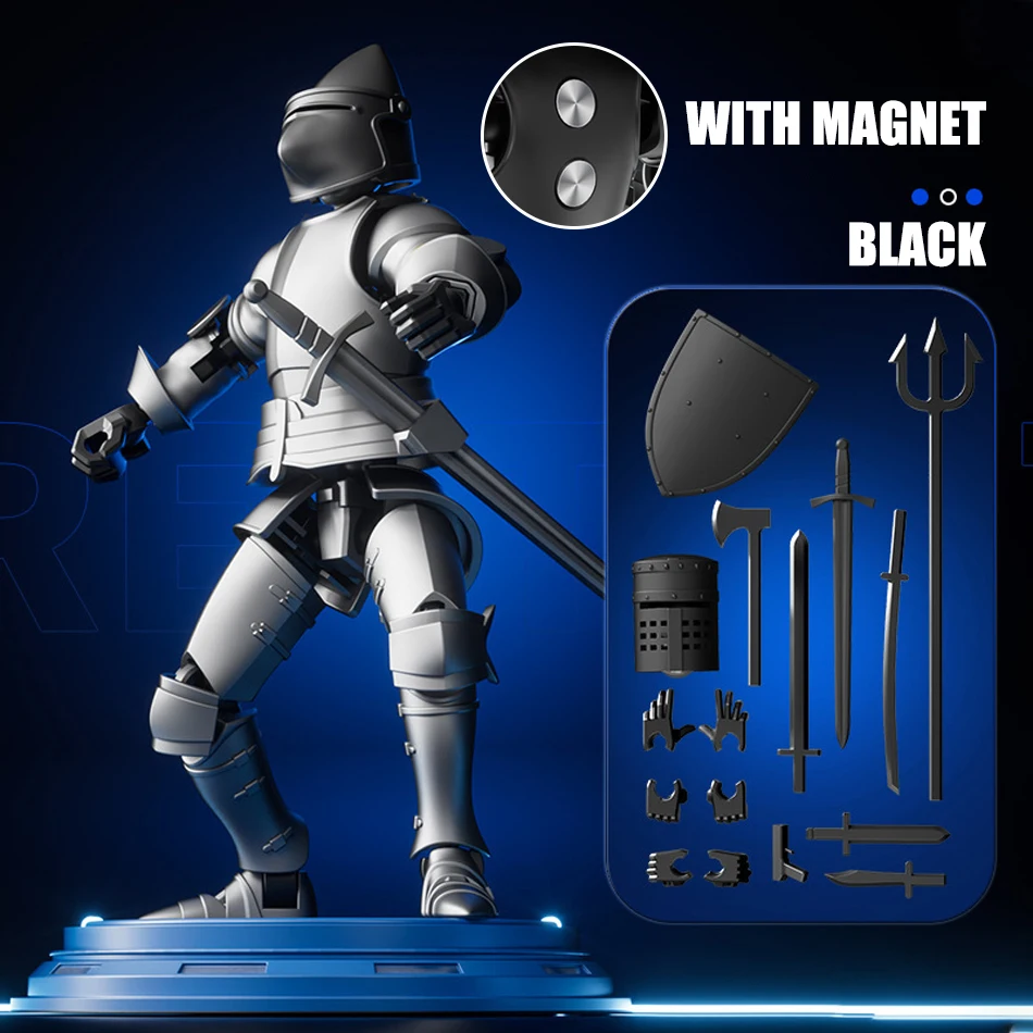 (magnético Negro) Figura De Acción De Robot Blindado, Caballero Medieval Con Múltiples Articulaciones, Con Armas, Regalo Para Niños.