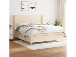 Cama Box Spring Con Colchón Tela Color Crema 160x200 Cm