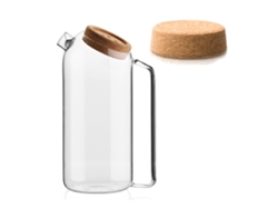 Tetera de vidrio con tapa de corcho, de alta capacidad y resistente a altas temperaturas, ideal para jugos, té helado y bebidas caseras.