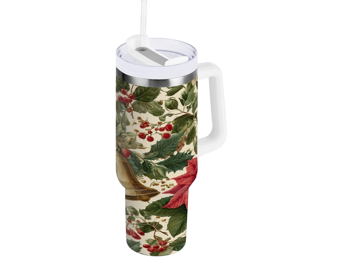 Copos térmicos navideños con forma de campanas, 1200 ml, con pajita y tapa (sin marca)