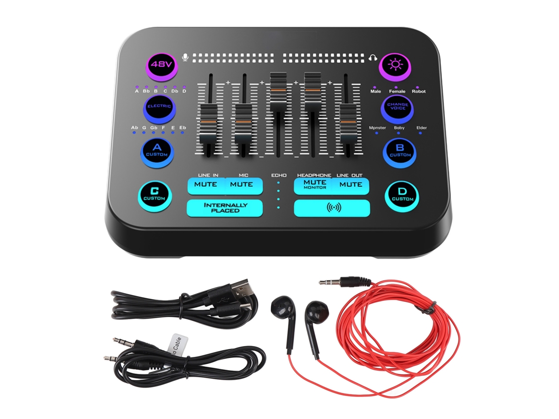 Mezclador De Audio Para Juegos Con Preamplificador De Potencia Profesional De 48 V E Iluminación Rgb Para Streaming Y Grabación.
