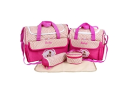 Juego de 5 bolsas de pañales con soporte para cambiador, porta biberones, contenedor de comida y bolso bandolera (rosa) Eifson