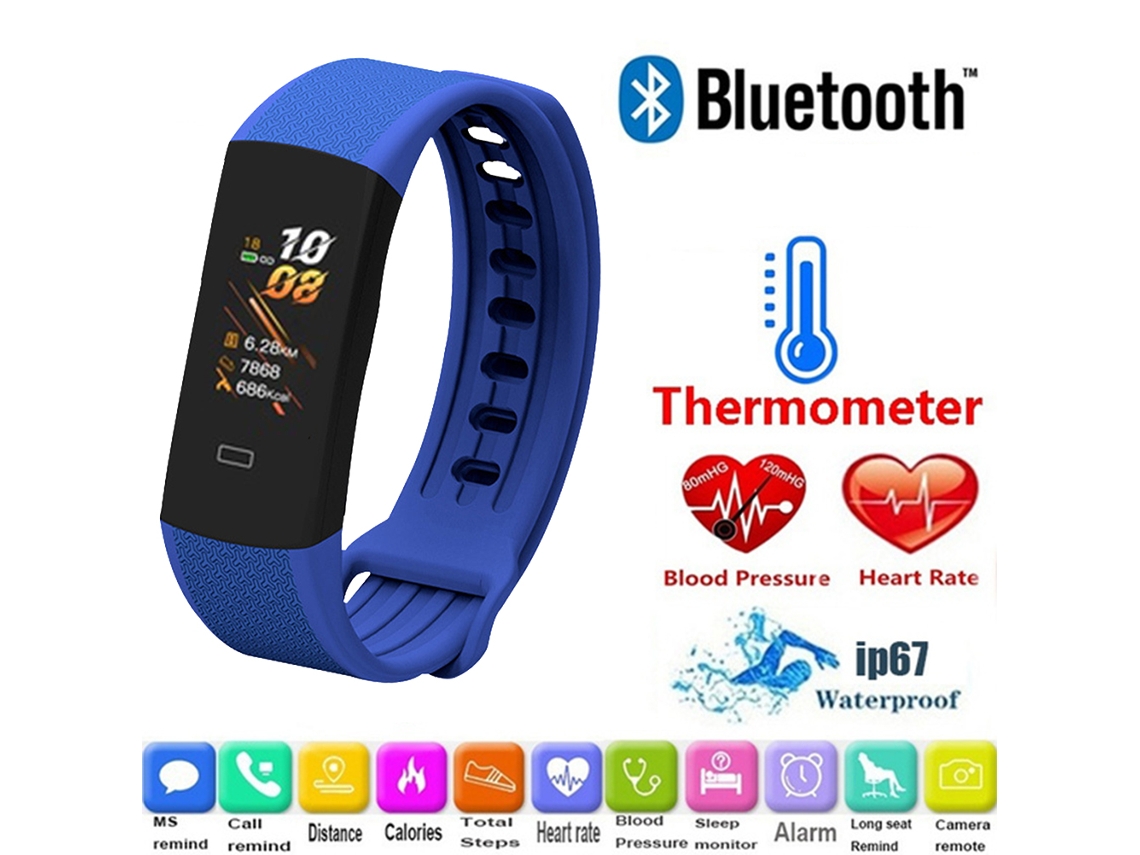 Reloj inteligente con monitor de temperatura corporal, pulsera deportiva de fitness, frecuencia cardíaca y presión arterial.