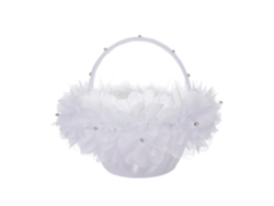 Cesta pequeña de flores para decoración de bodas con invitaciones