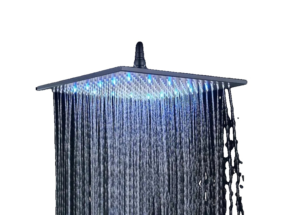 Cabezal de ducha de lluvia, LED cambiante, negro mate, 16 pulgadas, OEM negro