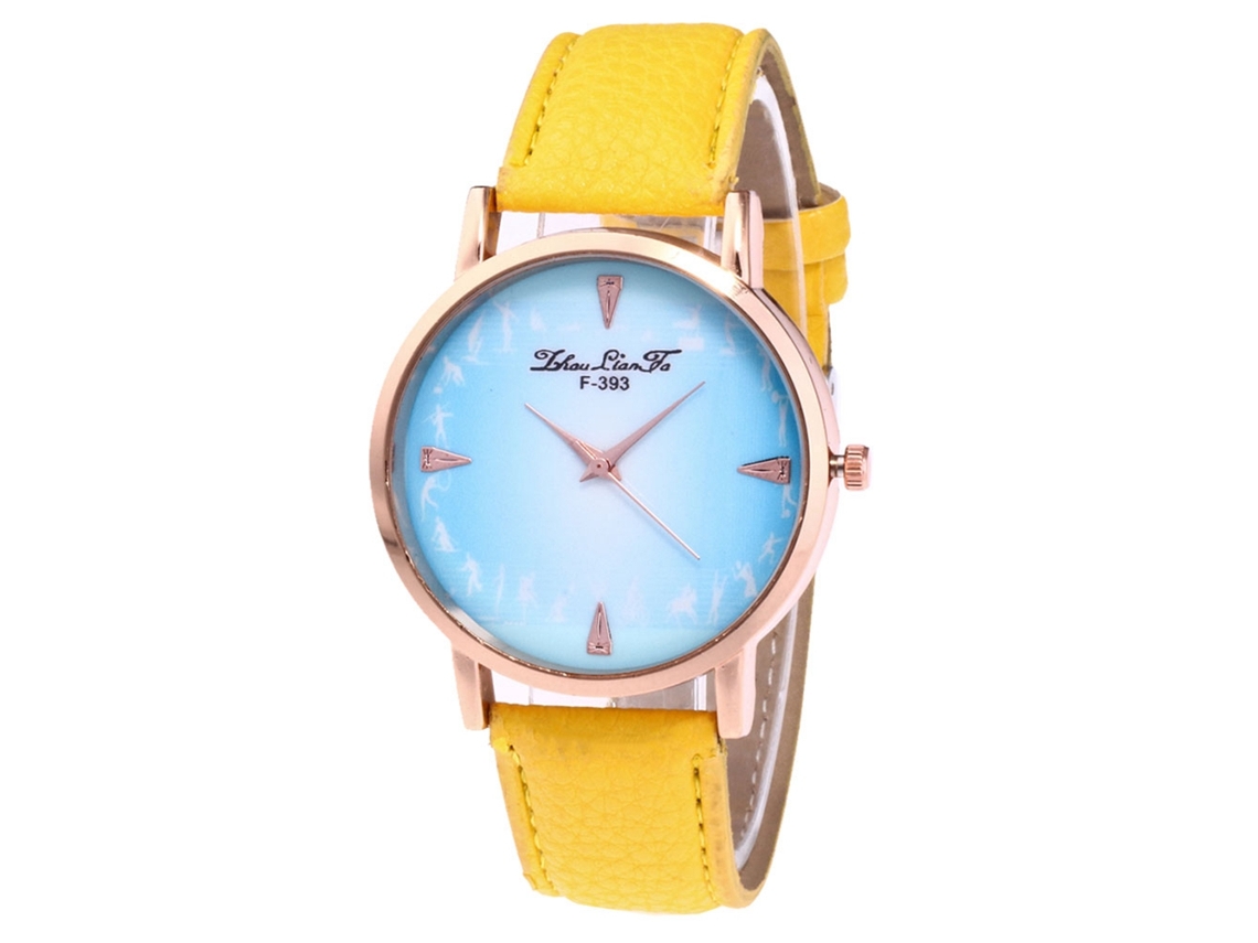 Reloj De Pulsera Zhoulianfa Para Hombre, Modelo F-393a, De Cuero Y Cuarzo, Color Amarillo, Ideal Para Negocios Y Uso Diario.