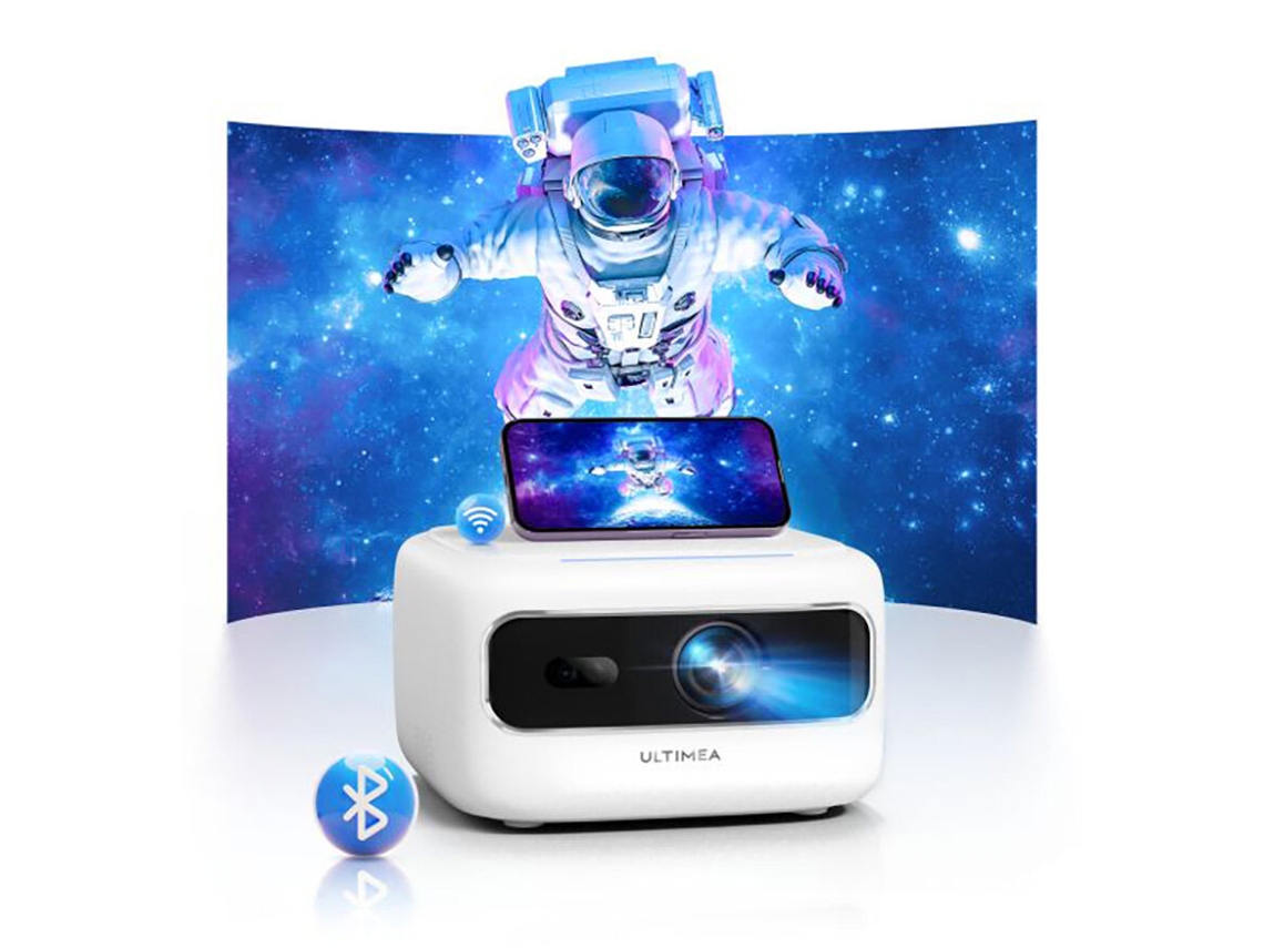 Proyector Portátil Ultimea Apollo P10 con 300 Lúmenes Ansi, Doble Wi-Fi, Pantalla Gigante de 120'', Tecnología P2p, para Cine Gratis.
