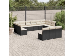Conjunto de sofá de jardín de 13 piezas con cojines de mimbre sintético negro, Dkd Home Decor