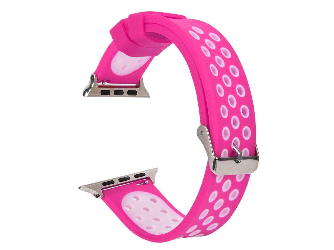 Pulseira De Relógio De Silicone Durável Para Substituição, Rosa Fluorescente E Branco, Ajustável, Para Smartwatch