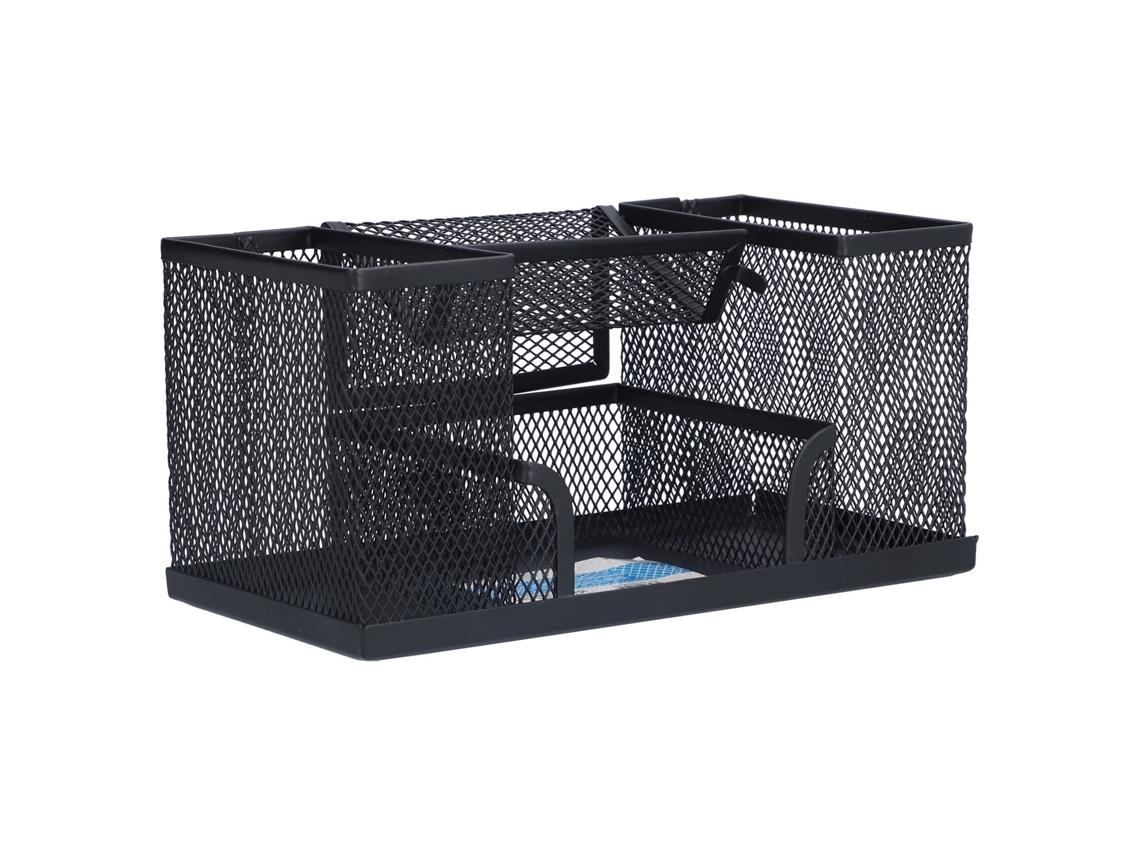 Porta Lápices De Metal Rectangular Con Rejilla Contenedor De Escritorio Negro Organizador De Oficina