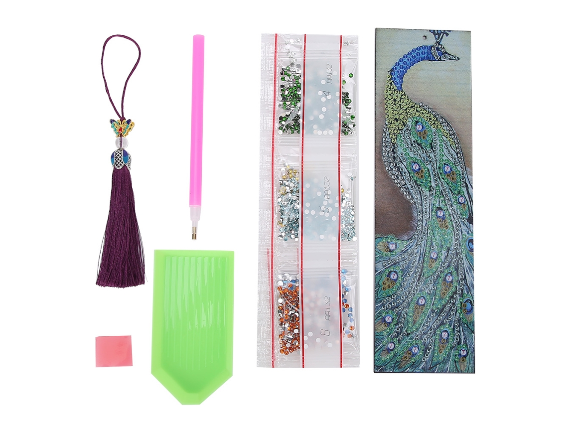 Marcapáginas de pintura de diamantes de pavo real para hacer tú mismo