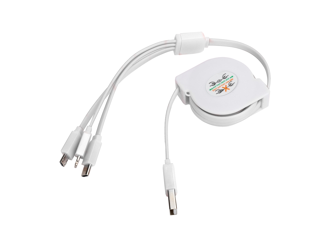 Cable De Carga Usb 3 En 1 Retráctil 1 A 3 Para Puerto Ios/type C/micro Blanco